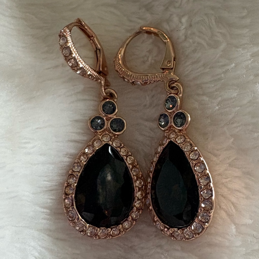 Givenchy 16” Rose Gold Tone Crystal Teardrop Earrings
